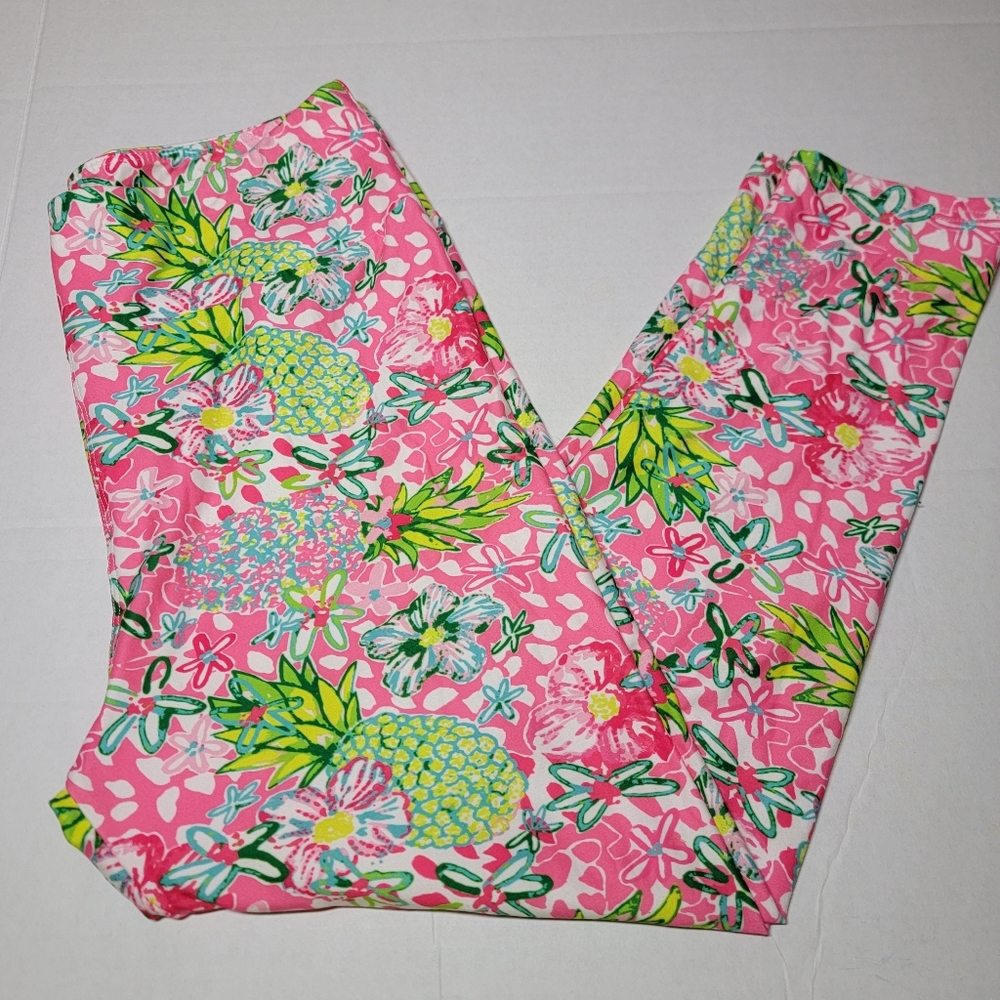 Hudson Apparel Pink Floral Pineapple OS Leggings‎